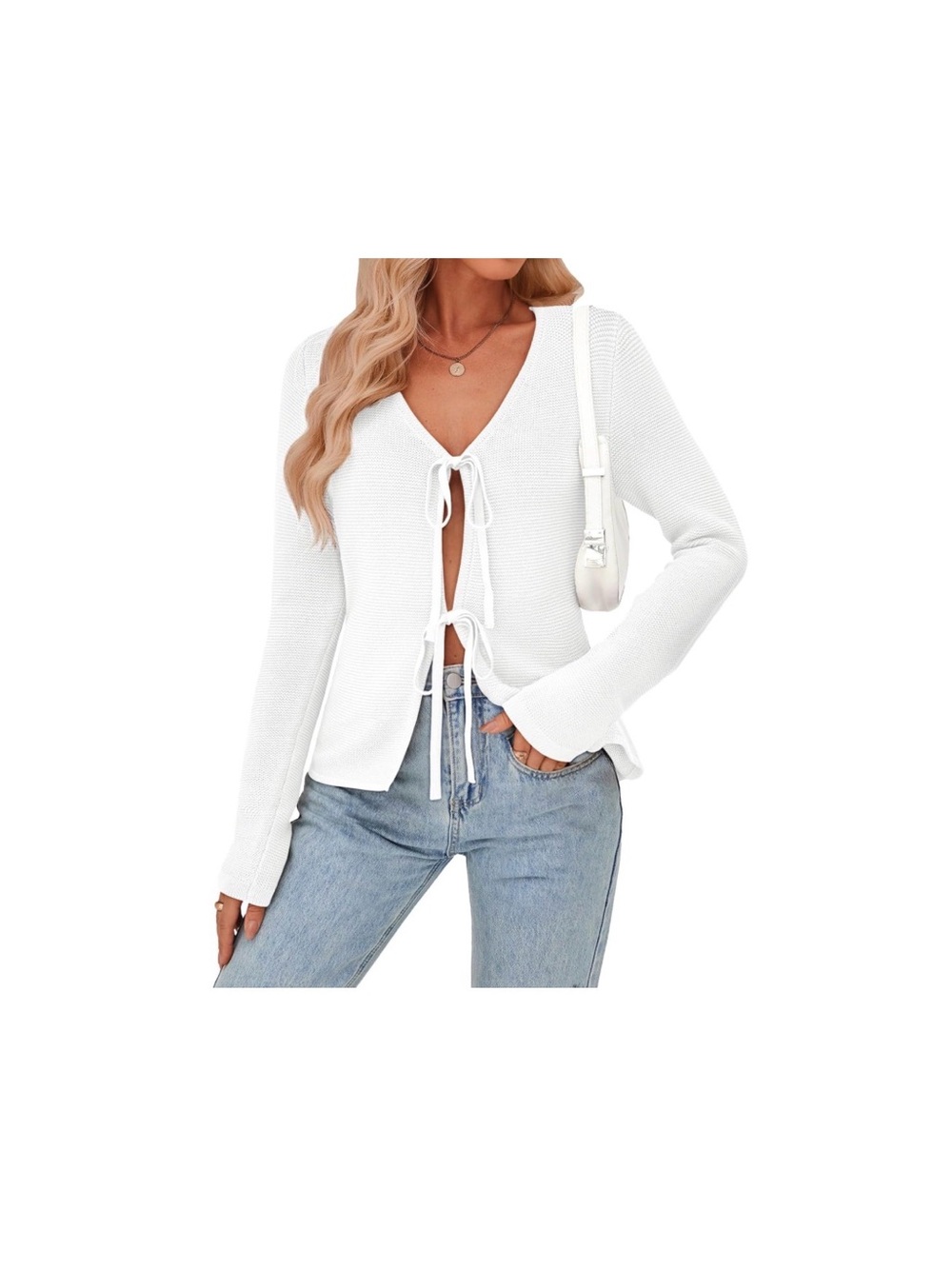 Women's White Tie-Front Knit Top